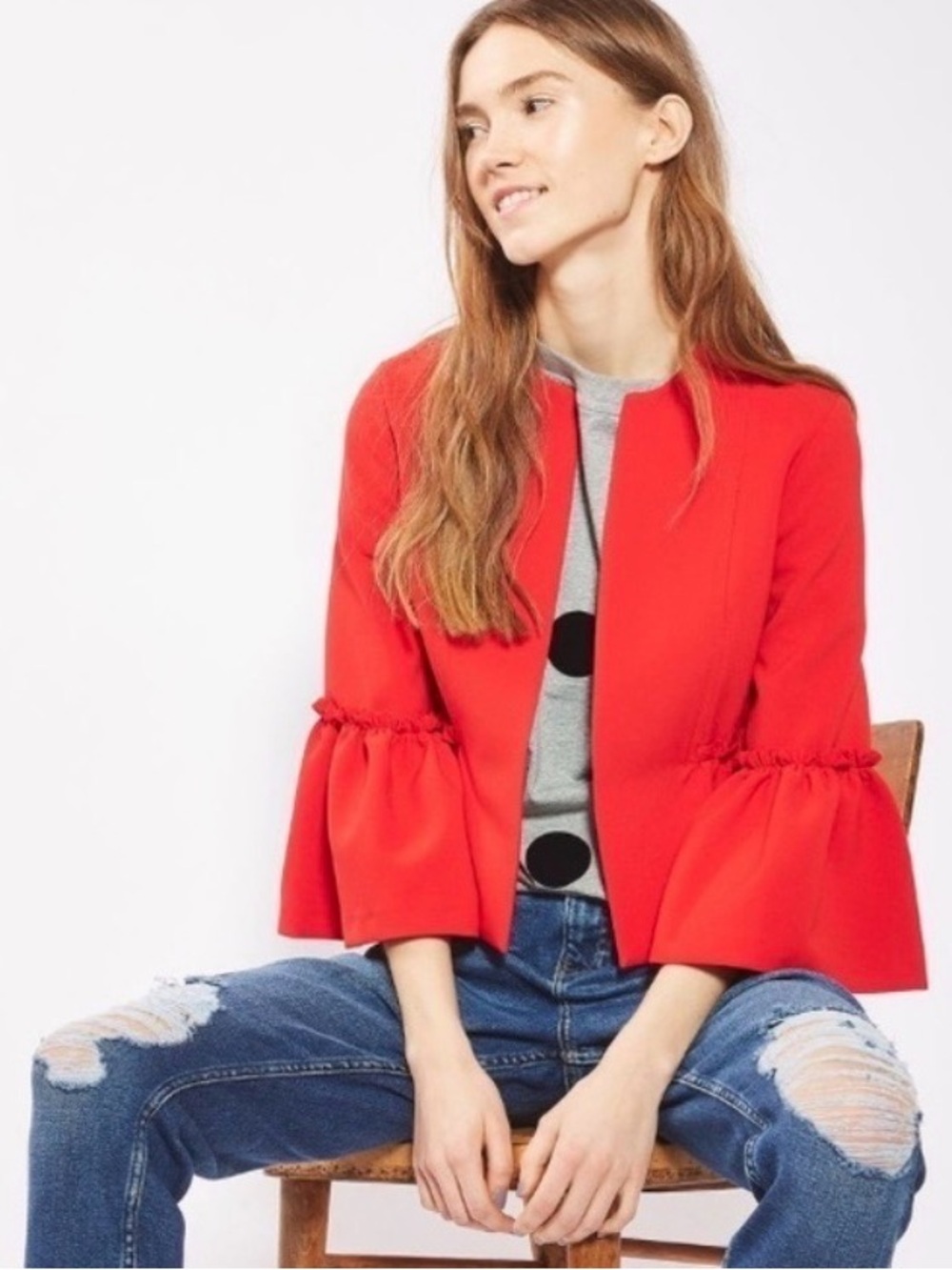 Zara Basic Red Bell sleeve cardigan jacket size medium